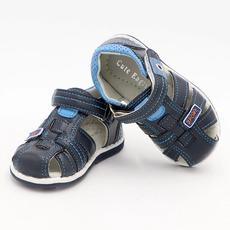 Summer Boys Orthopedic Sandals Pu Leather Toddler Kids Shoes for Boys Closed Toe Baby Flat Shoes
