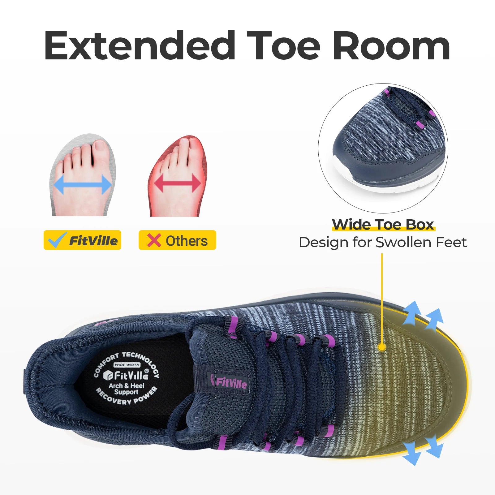 Lightweight Women's Shoes Thick Sole Walking Shoes Extra Wide Sneakers Breathable for Swollen Feet Plantar Fasciitis