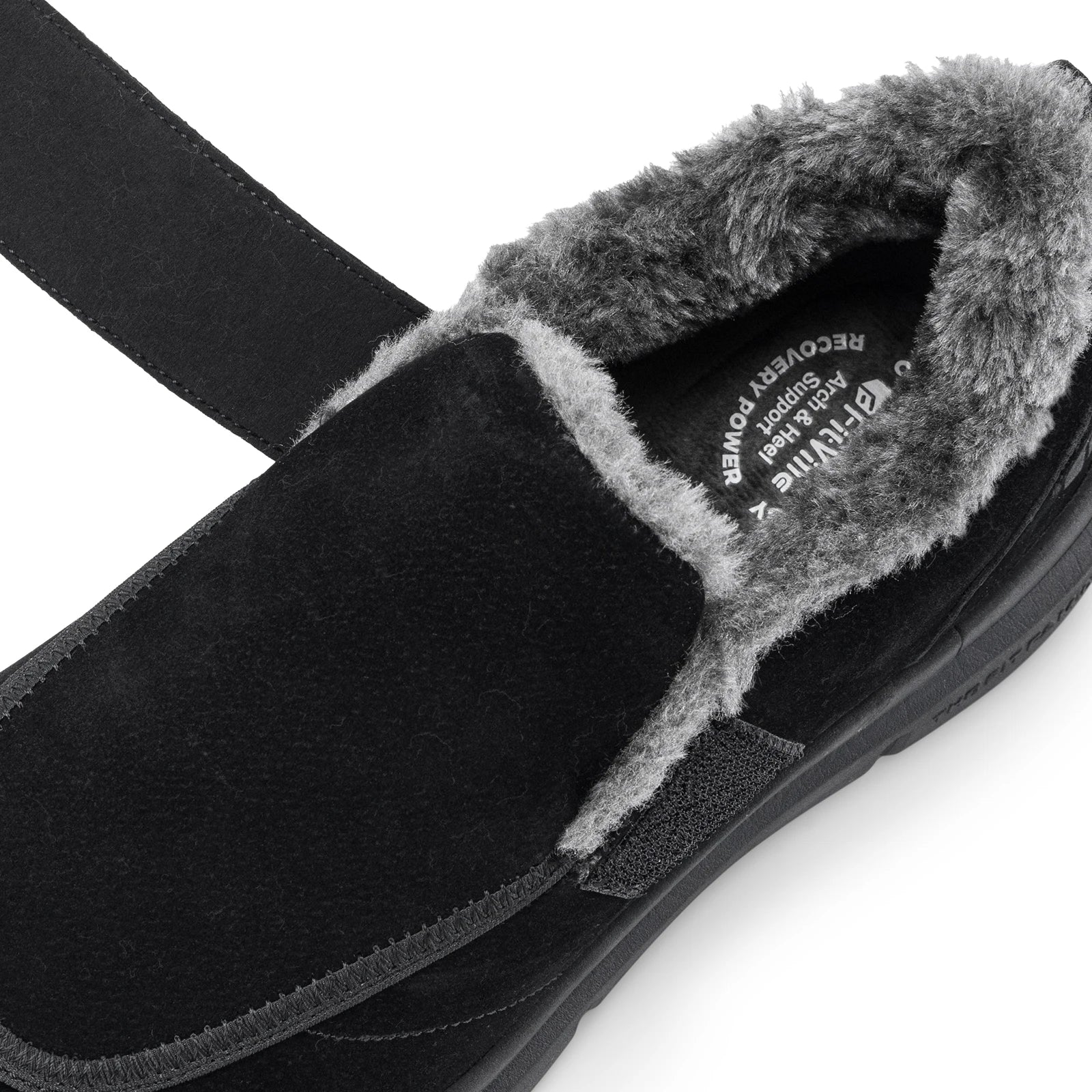 Wide Men's Slippers Non-slip Plush House Shoes Adjustable Straps Indoor&Outdoor Winter Slippers with Arch Support
