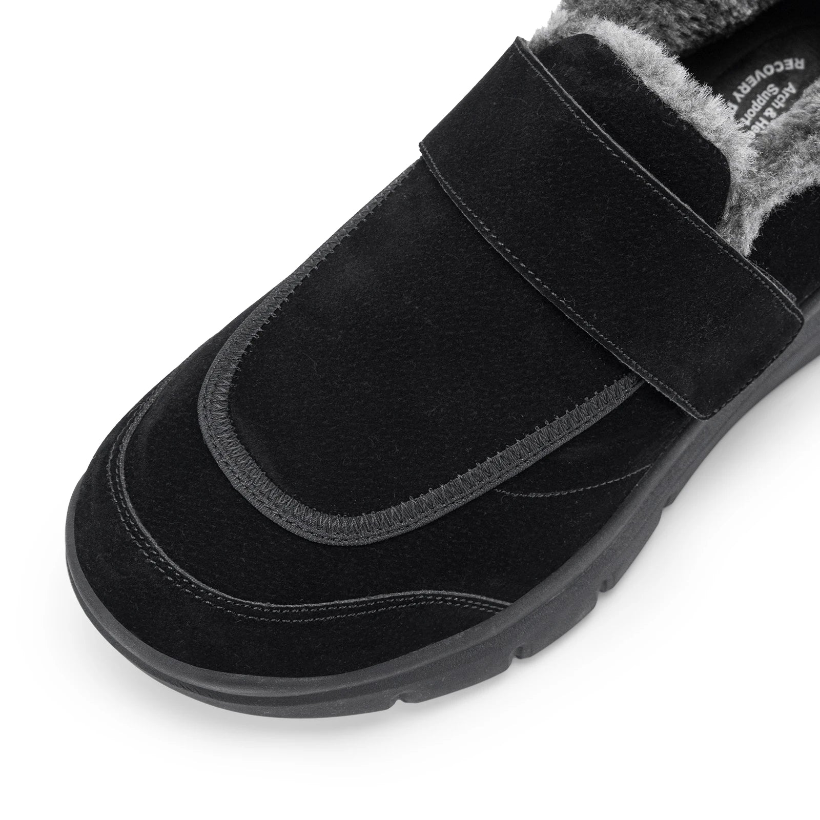 Wide Men's Slippers Non-slip Plush House Shoes Adjustable Straps Indoor&Outdoor Winter Slippers with Arch Support