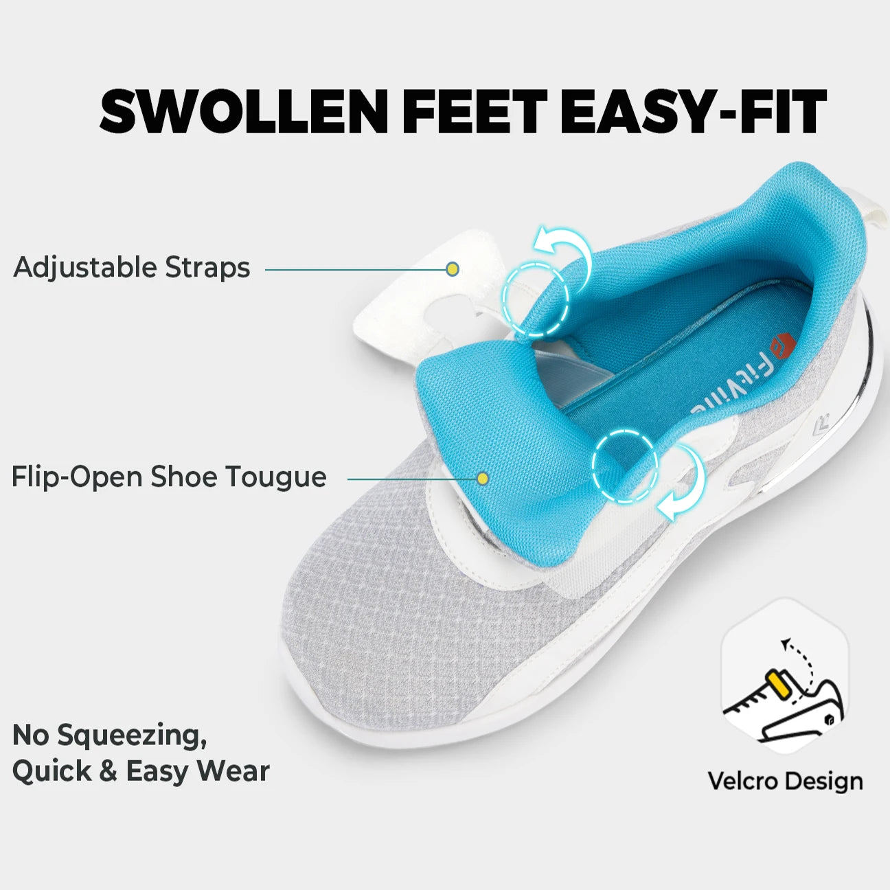 Women's Walking Shoes Thick Sole Adjust Strap Shoes Extra Wide Sneakers Lightweight for Swollen Feet Plantar Fasciitis