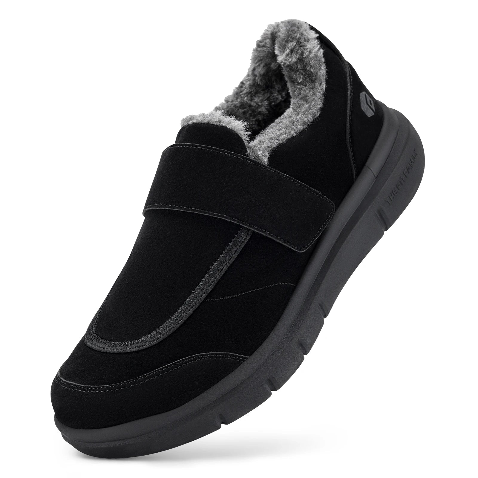 Wide Men's Slippers Non-slip Plush House Shoes Adjustable Straps Indoor&Outdoor Winter Slippers with Arch Support