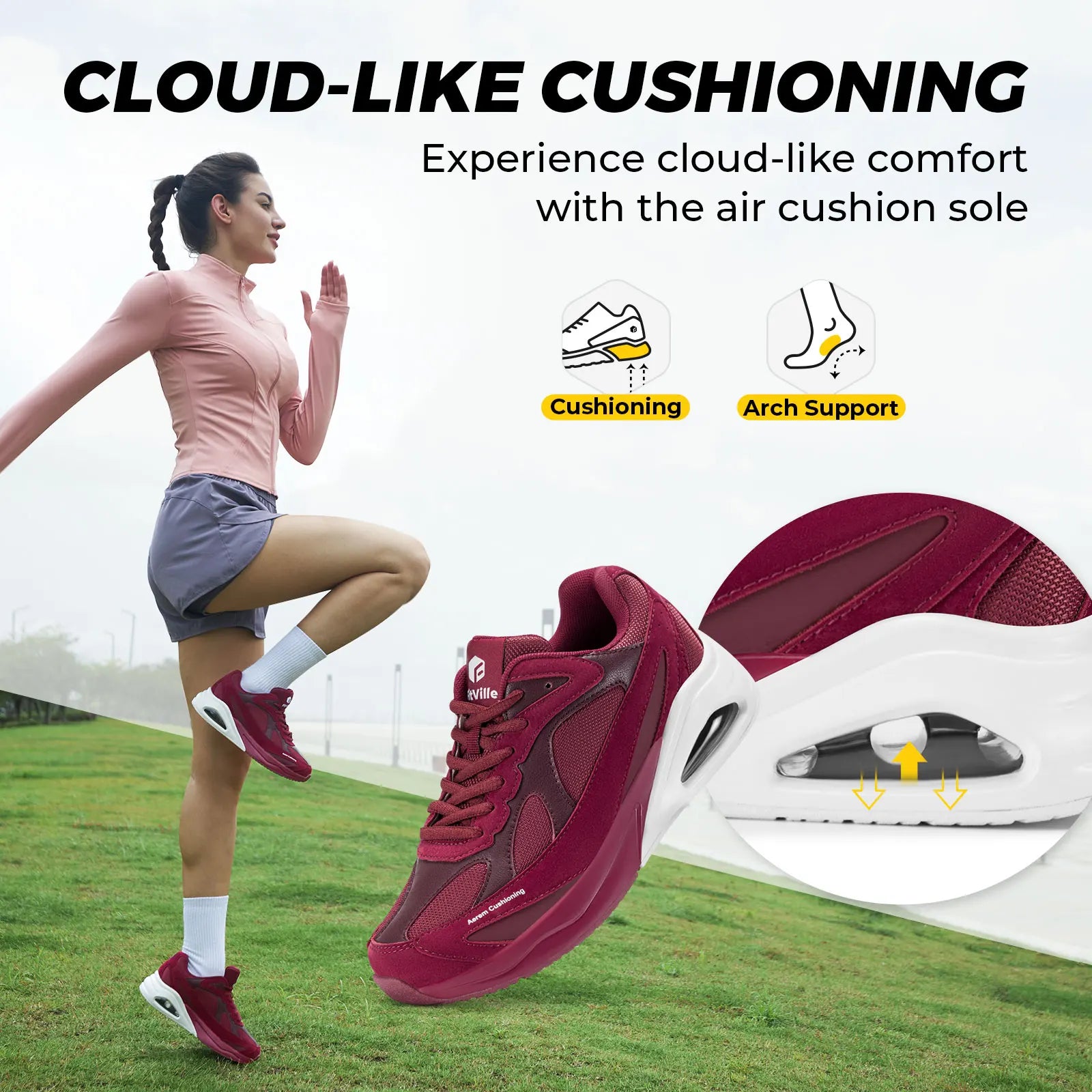 Women's Air Cushion Shoes Sports Running Shoes Wide Width With Arch Support Lightweight Breathable Running Tennis Shoes