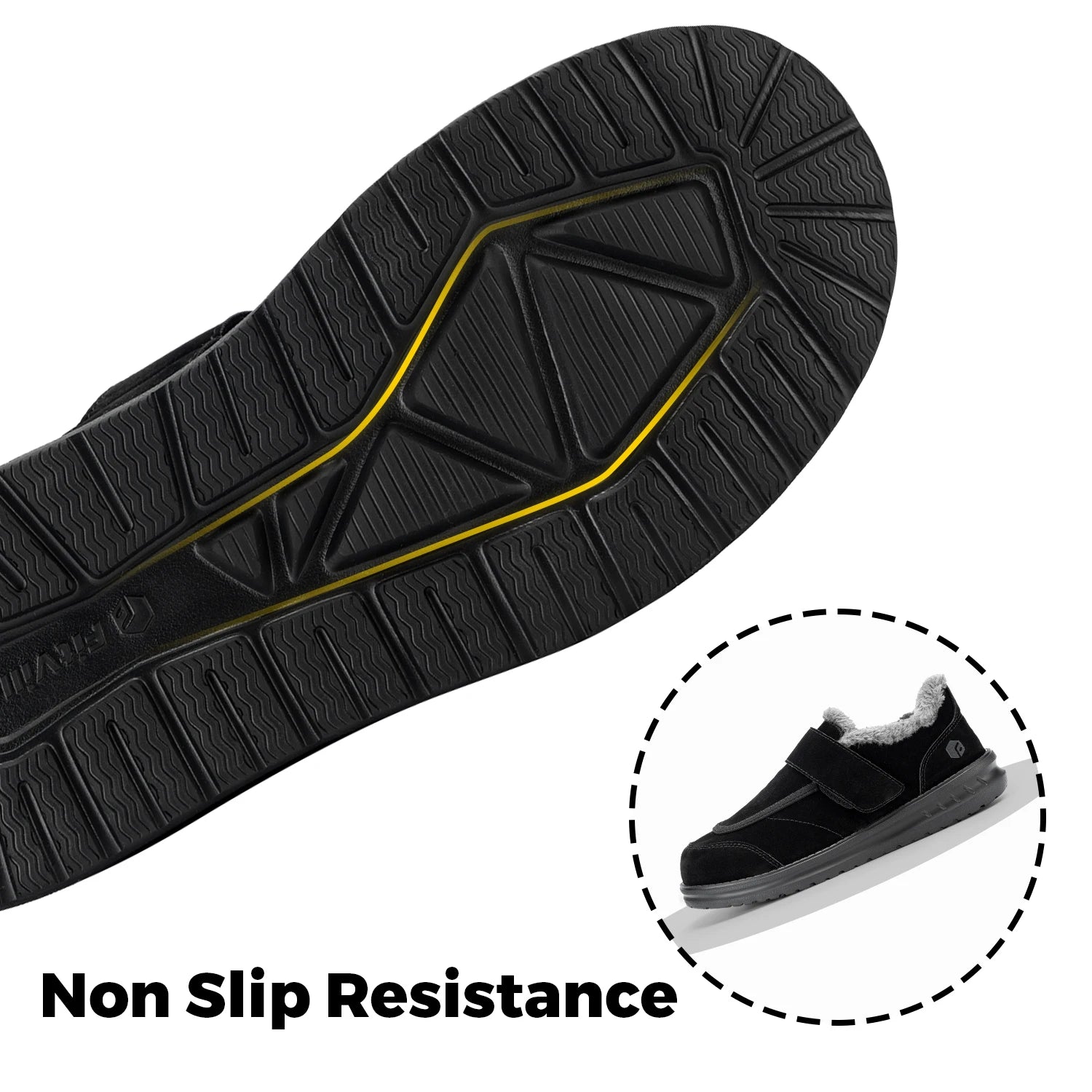 Wide Men's Slippers Non-slip Plush House Shoes Adjustable Straps Indoor&Outdoor Winter Slippers with Arch Support