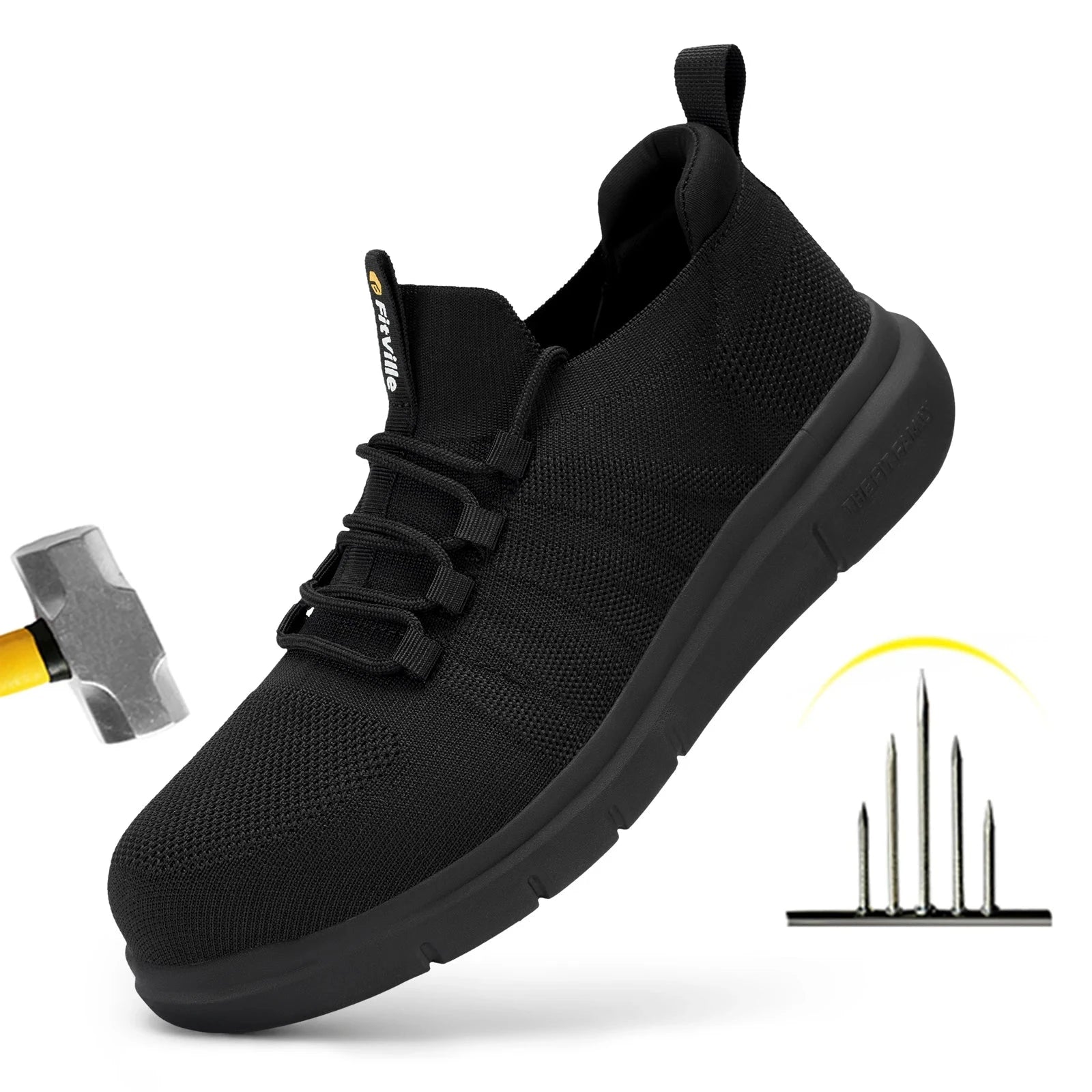 Men's Work Shoes Extra Wide Safty Shoes Non-Slip Puncture-Proof Lightweight Suitable for Swollen Feet Arch Support