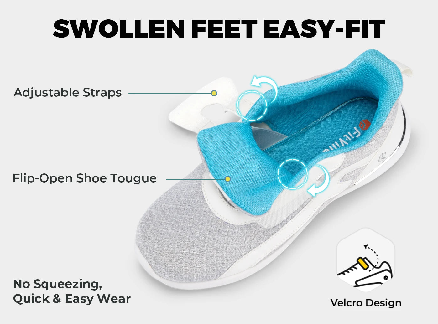 Women's Walking Shoes Thick Sole Adjust Strap Shoes Extra Wide Sneakers Lightweight for Swollen Feet Plantar Fasciitis