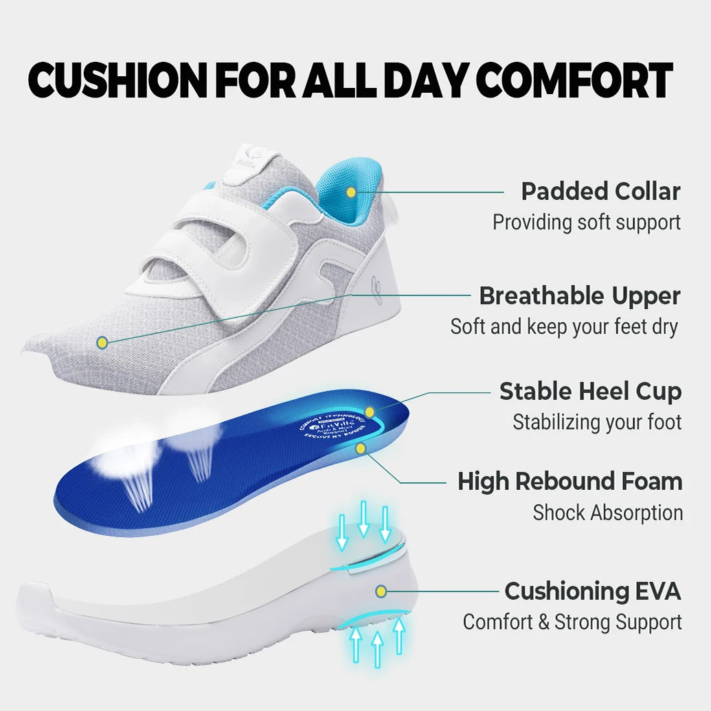 Women's Walking Shoes Thick Sole Adjust Strap Shoes Extra Wide Sneakers Lightweight for Swollen Feet Plantar Fasciitis