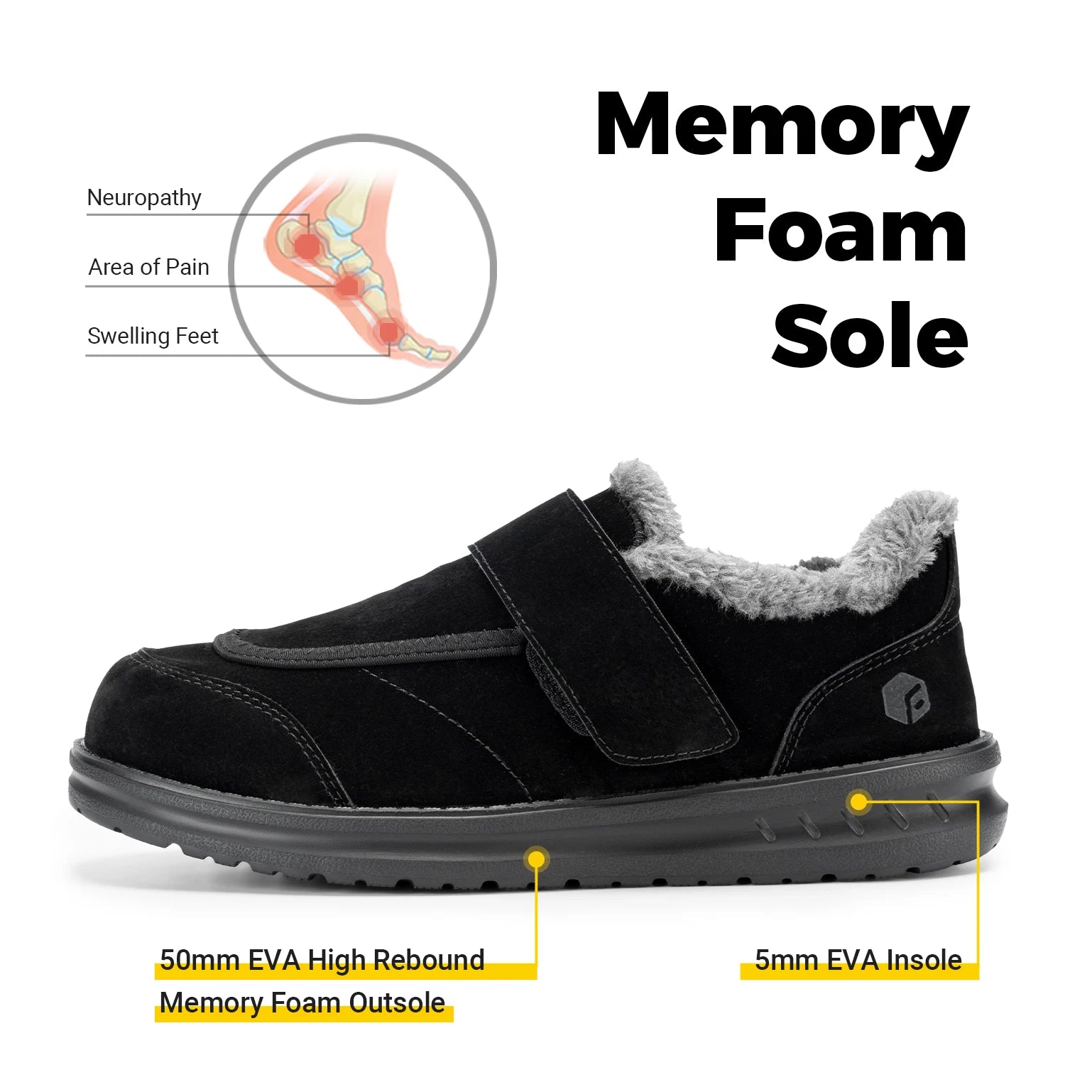 Wide Men's Slippers Non-slip Plush House Shoes Adjustable Straps Indoor&Outdoor Winter Slippers with Arch Support