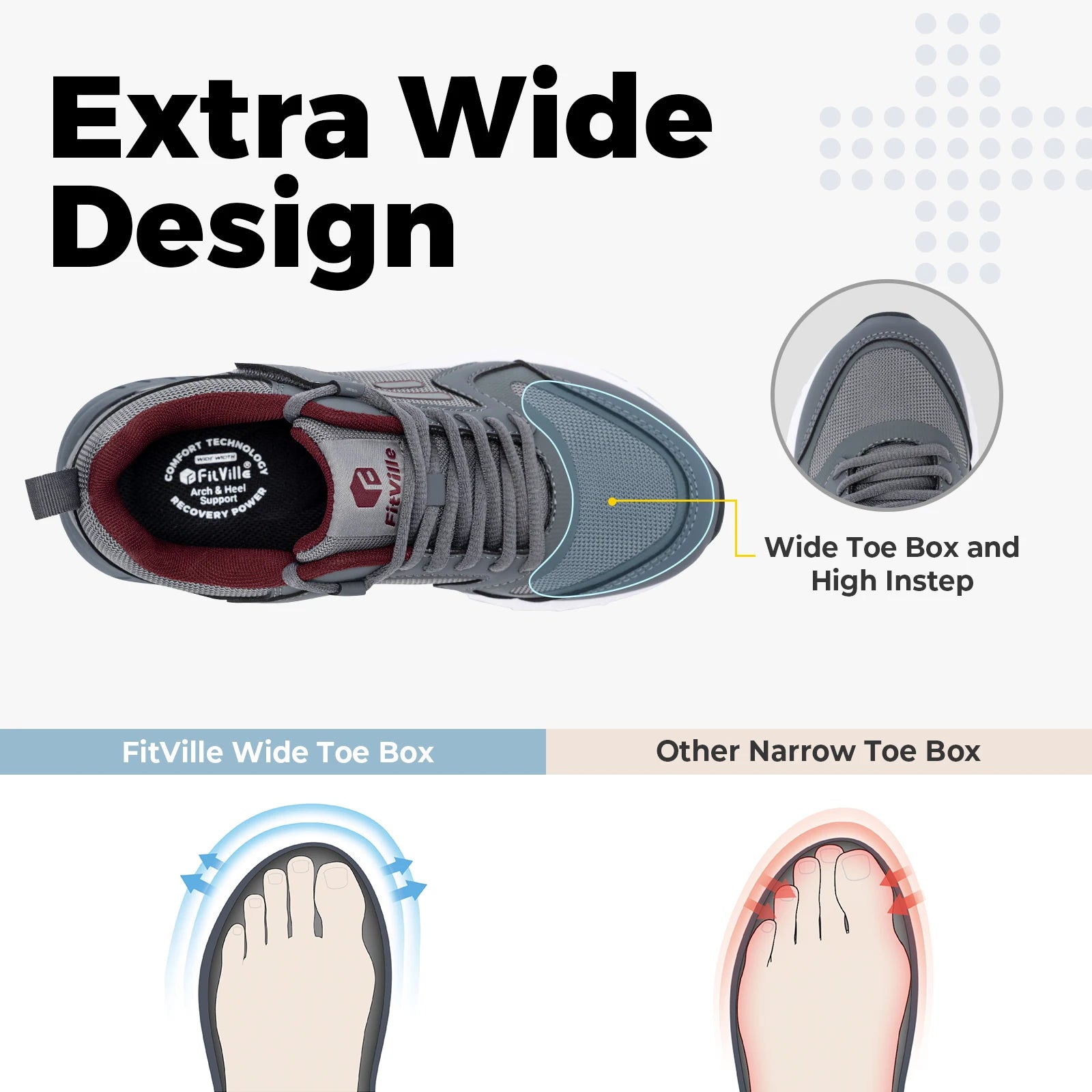 Wide Width Sneakers for Women - Supportive, Comfortable Design for Walking and Heel Pain Relief