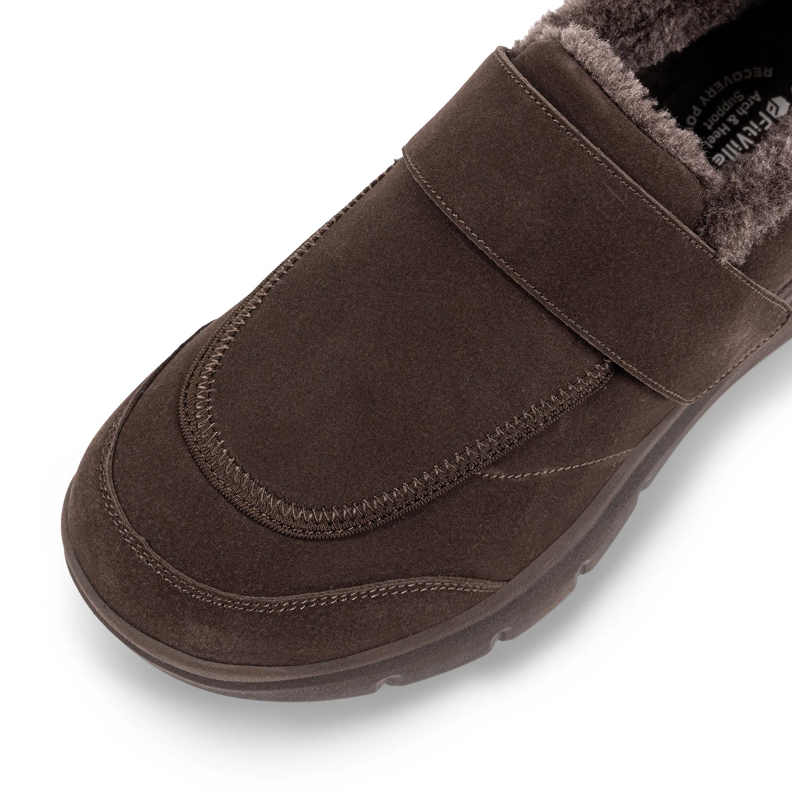 Wide Men's Slippers Non-slip Plush House Shoes Adjustable Straps Indoor&Outdoor Winter Slippers with Arch Support