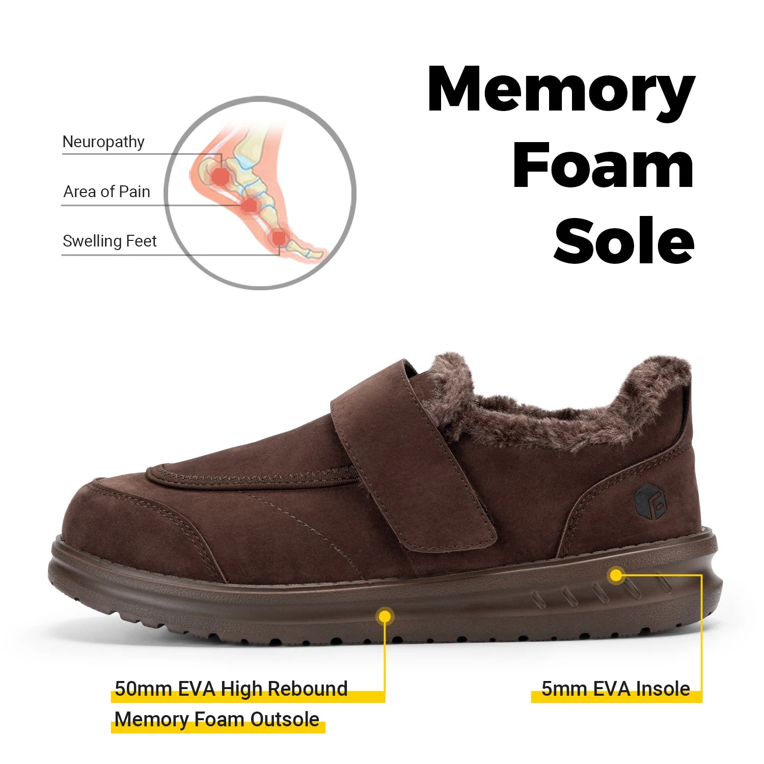 Wide Men's Slippers Non-slip Plush House Shoes Adjustable Straps Indoor&Outdoor Winter Slippers with Arch Support