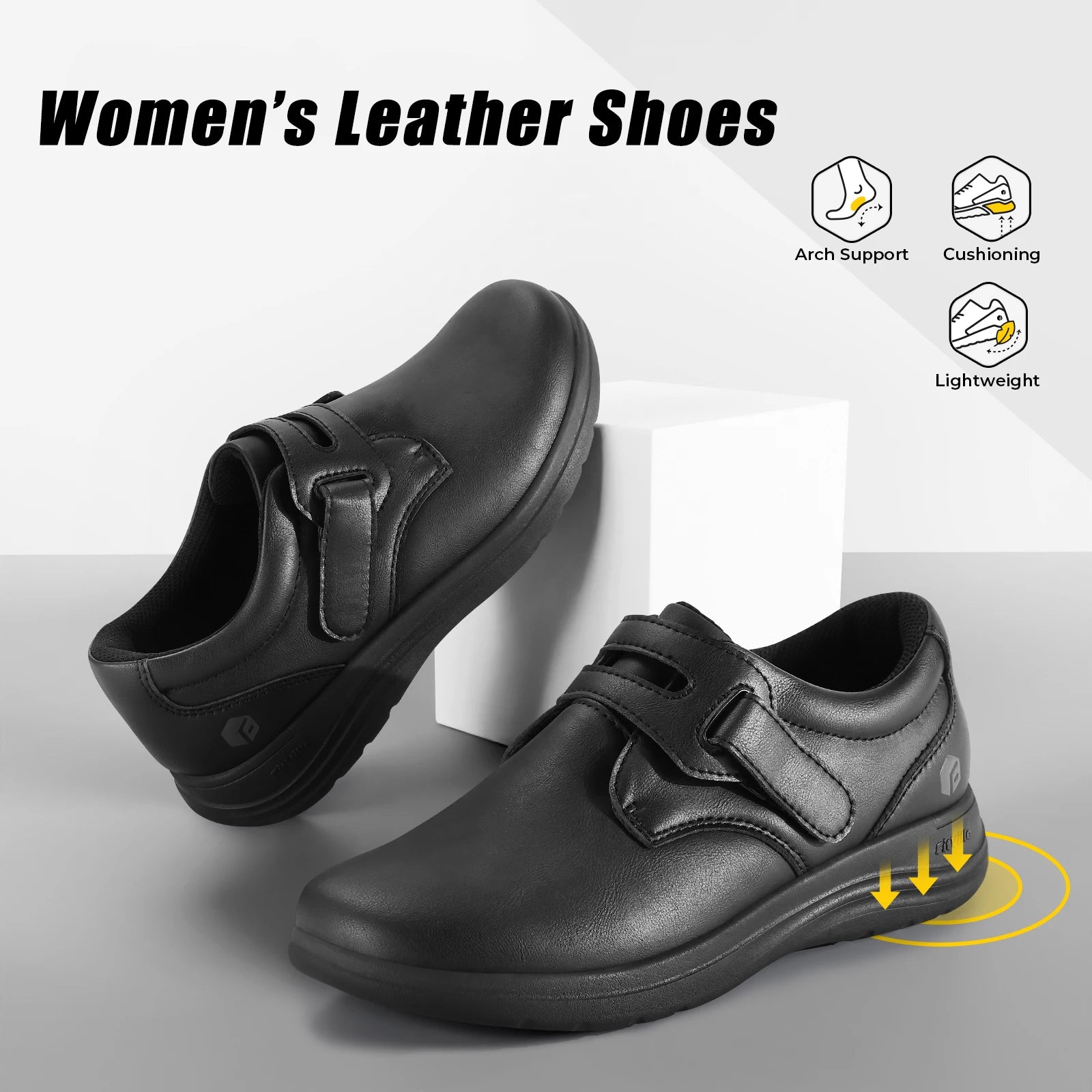 Leather Women's Shoes Extra Wide Diabetic Shoes Slip-On Walking Shoes For Womens