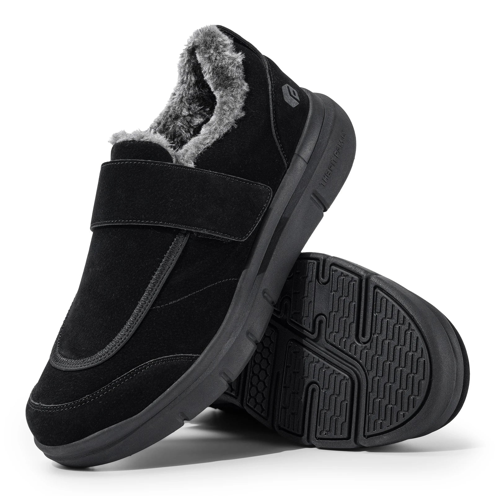 Wide Men's Slippers Non-slip Plush House Shoes Adjustable Straps Indoor&Outdoor Winter Slippers with Arch Support