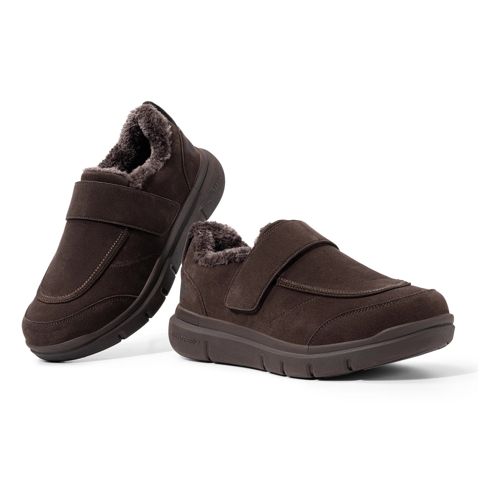 Wide Men's Slippers Non-slip Plush House Shoes Adjustable Straps Indoor&Outdoor Winter Slippers with Arch Support