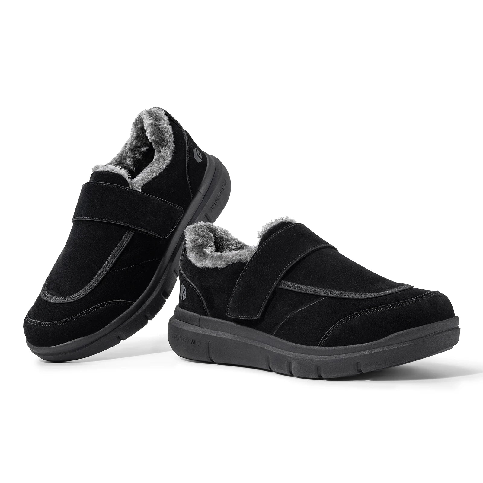 Wide Men's Slippers Non-slip Plush House Shoes Adjustable Straps Indoor&Outdoor Winter Slippers with Arch Support