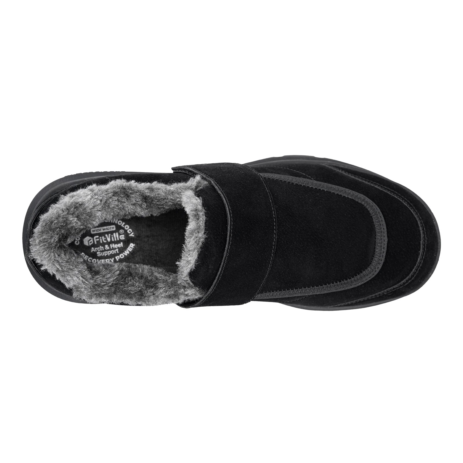 Wide Men's Slippers Non-slip Plush House Shoes Adjustable Straps Indoor&Outdoor Winter Slippers with Arch Support