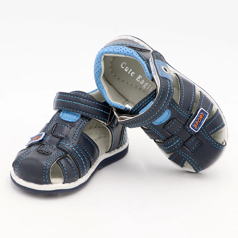 Summer Boys Orthopedic Sandals Pu Leather Toddler Kids Shoes for Boys Closed Toe Baby Flat  Shoes