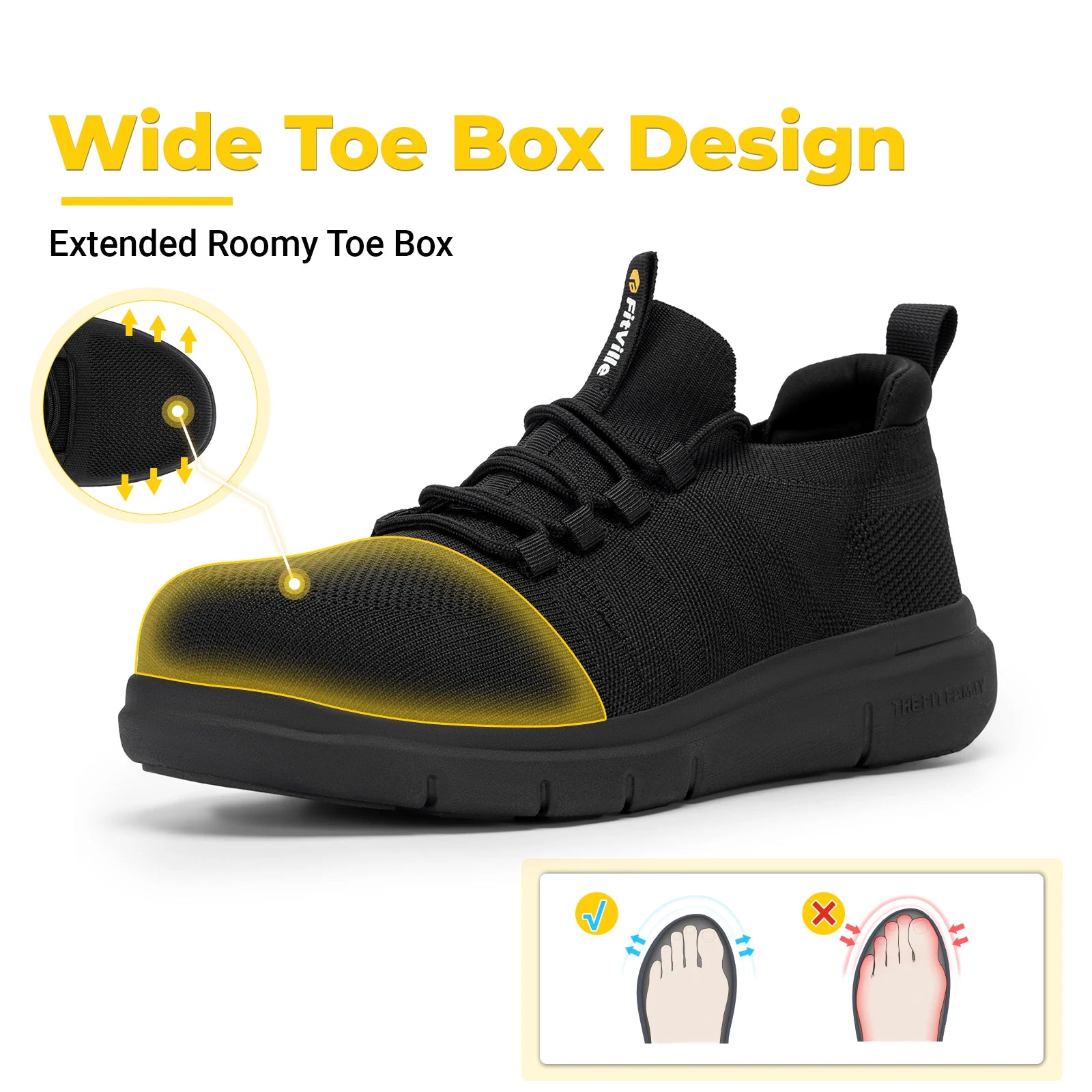 Men's Work Shoes Extra Wide Safty Shoes Non-Slip Puncture-Proof Lightweight Suitable for Swollen Feet Arch Support