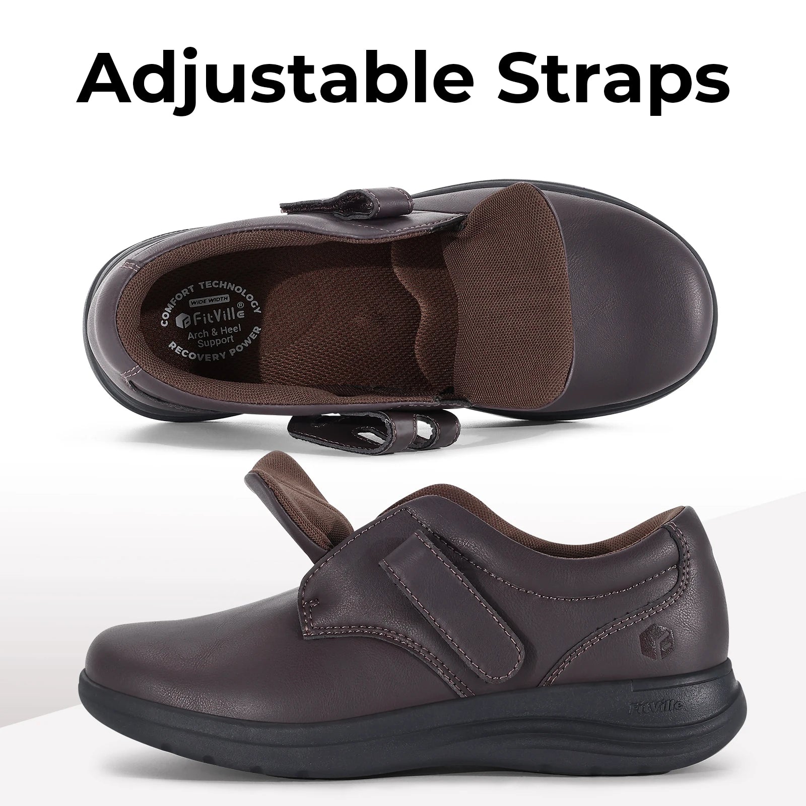 Leather Women's Shoes Extra Wide Diabetic Shoes Slip-On Walking Shoes For Womens