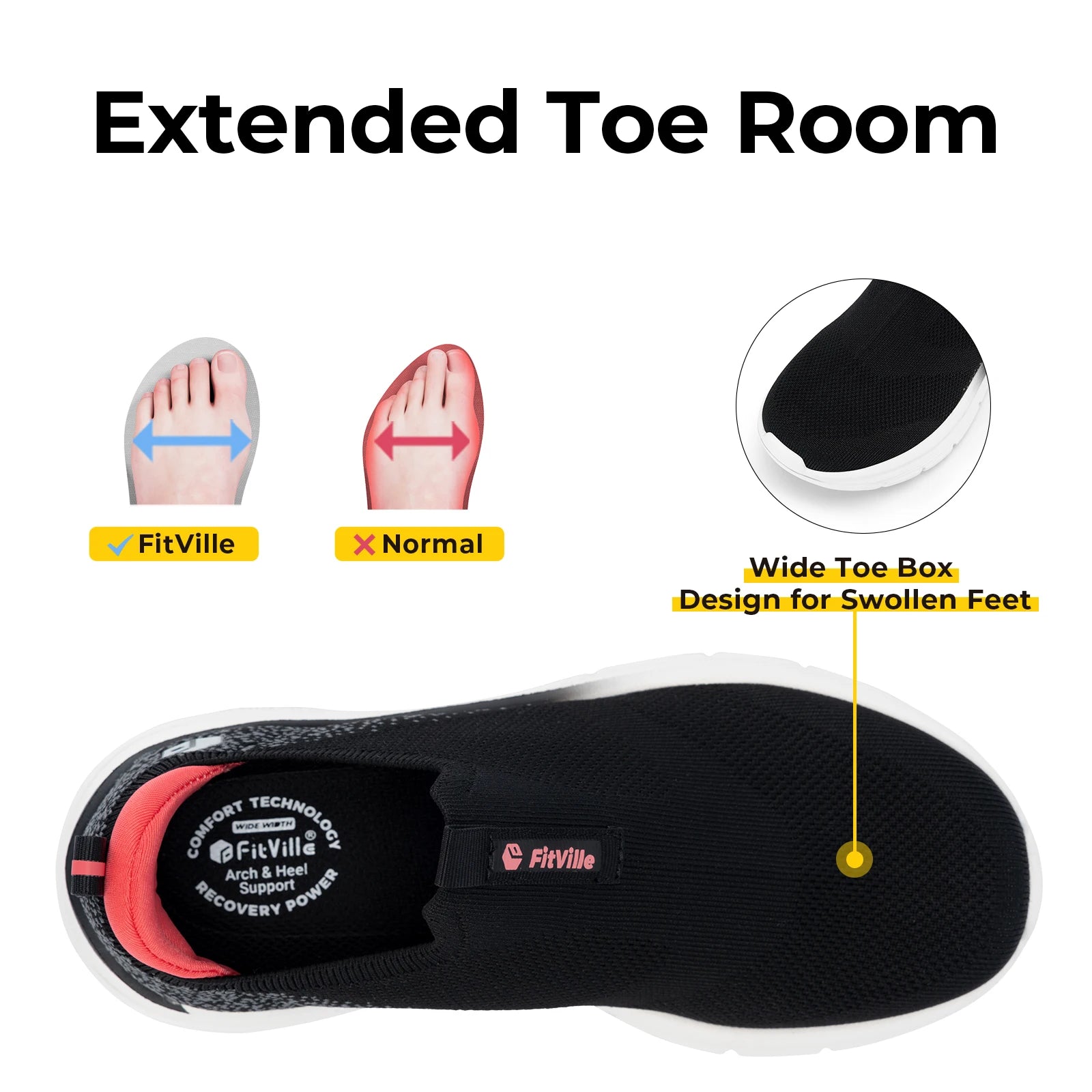 Women's Shoes Thick Sole Walking Shoes Extra Wide Sneakers Lightweight Breathable for Swollen Feet Plantar Fasciitis