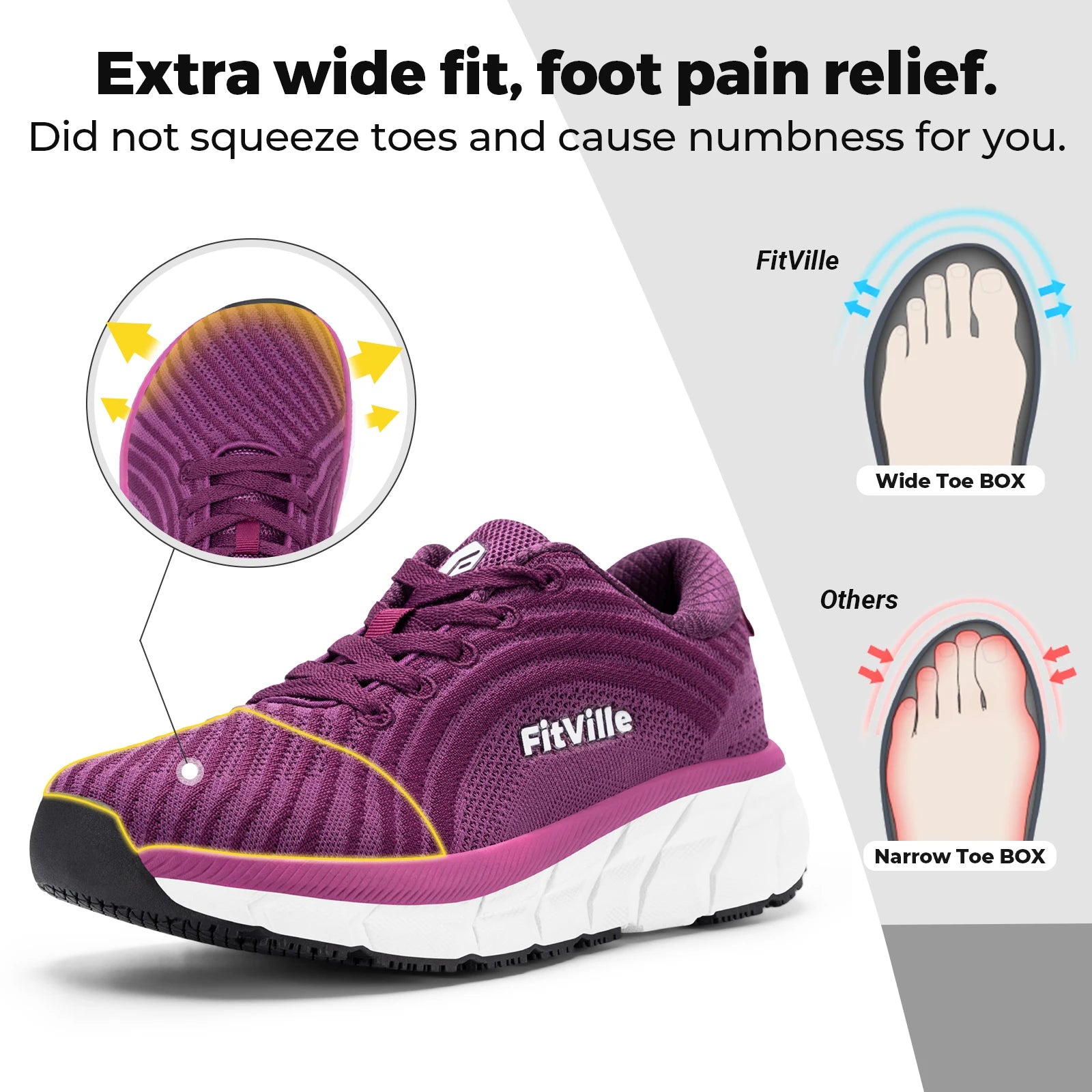 Wide Toe Box Shoes For Women Breathable Extra Wide Running Shoe Lightweight for Swollen Feet with Cushioned Relief Pain