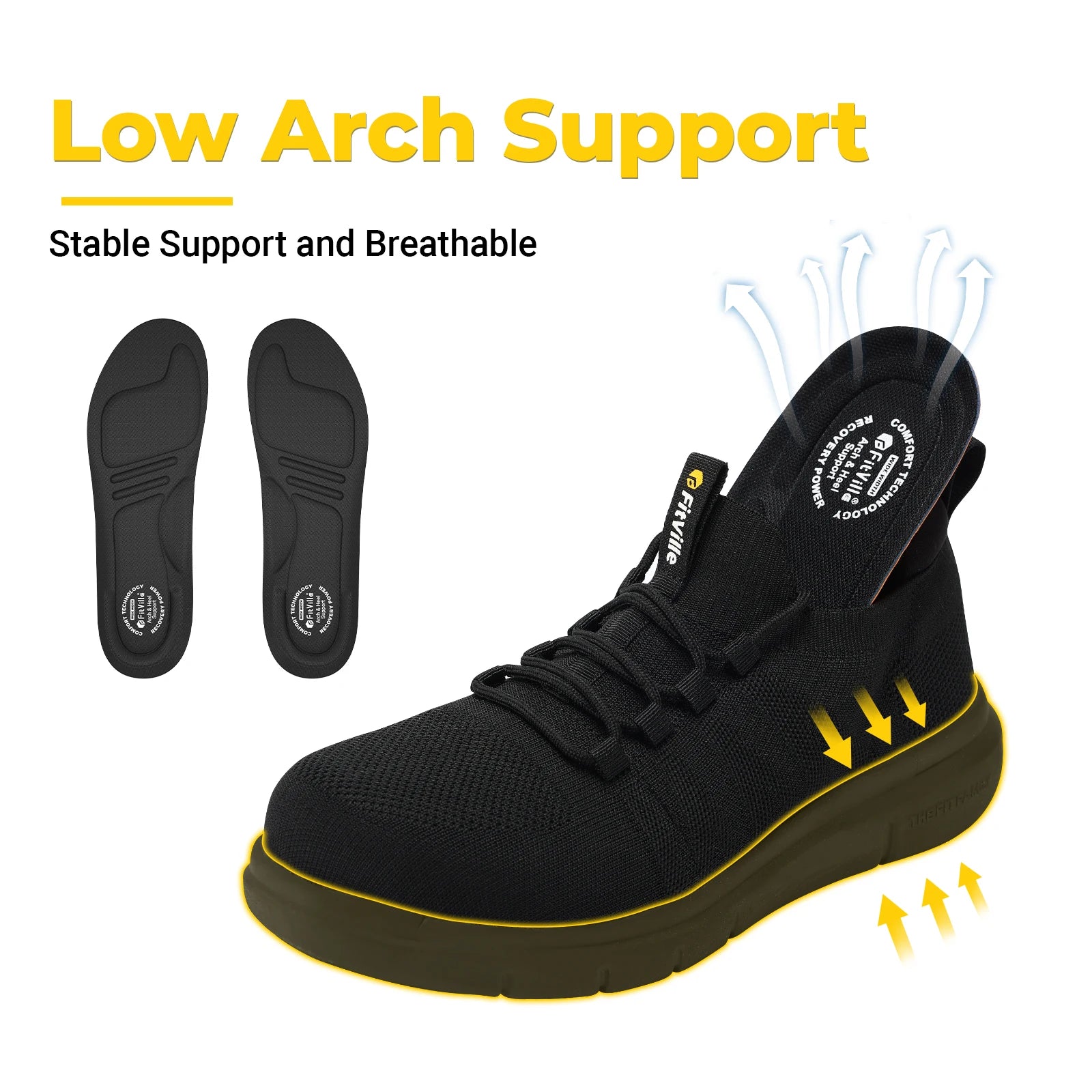 Men's Work Shoes Extra Wide Safty Shoes Non-Slip Puncture-Proof Lightweight Suitable for Swollen Feet Arch Support