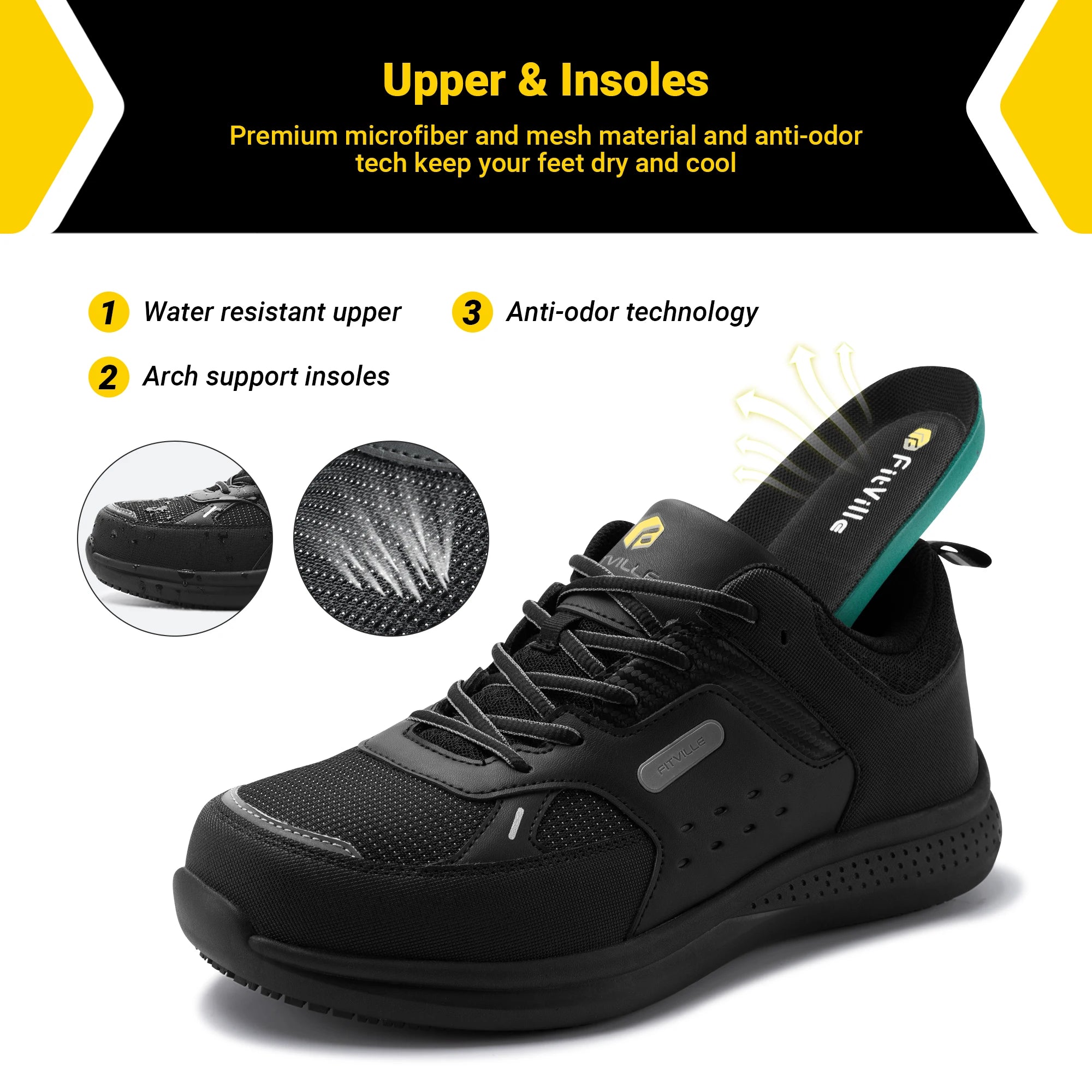 Men's Extra Wide Work Shoes Casual Shoes Anti-Slip Sturdy Toe Breathable For Male Swollen Feet Arch Support Pain Relief