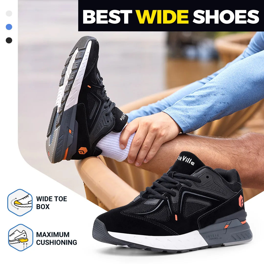 Men's Walking Shoes Extra Wide Lightweight Sneakers for Flat Feet Arch Fit Heel Pain Relief Non-Slip Running Shoes