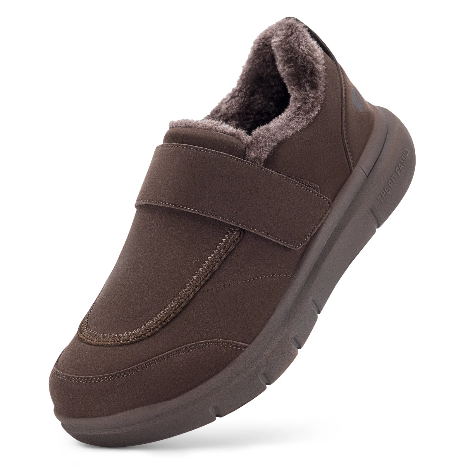 Wide Men's Slippers Non-slip Plush House Shoes Adjustable Straps Indoor&Outdoor Winter Slippers with Arch Support