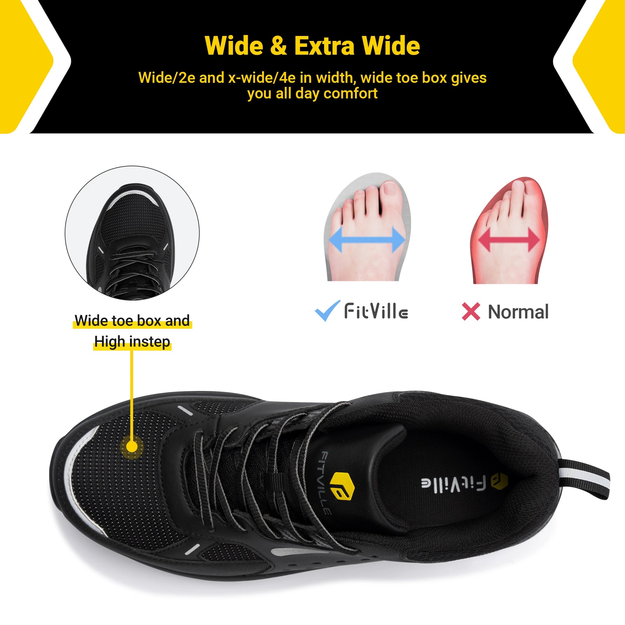 Men's Extra Wide Work Shoes Casual Shoes Anti-Slip Sturdy Toe Breathable For Male Swollen Feet Arch Support Pain Relief