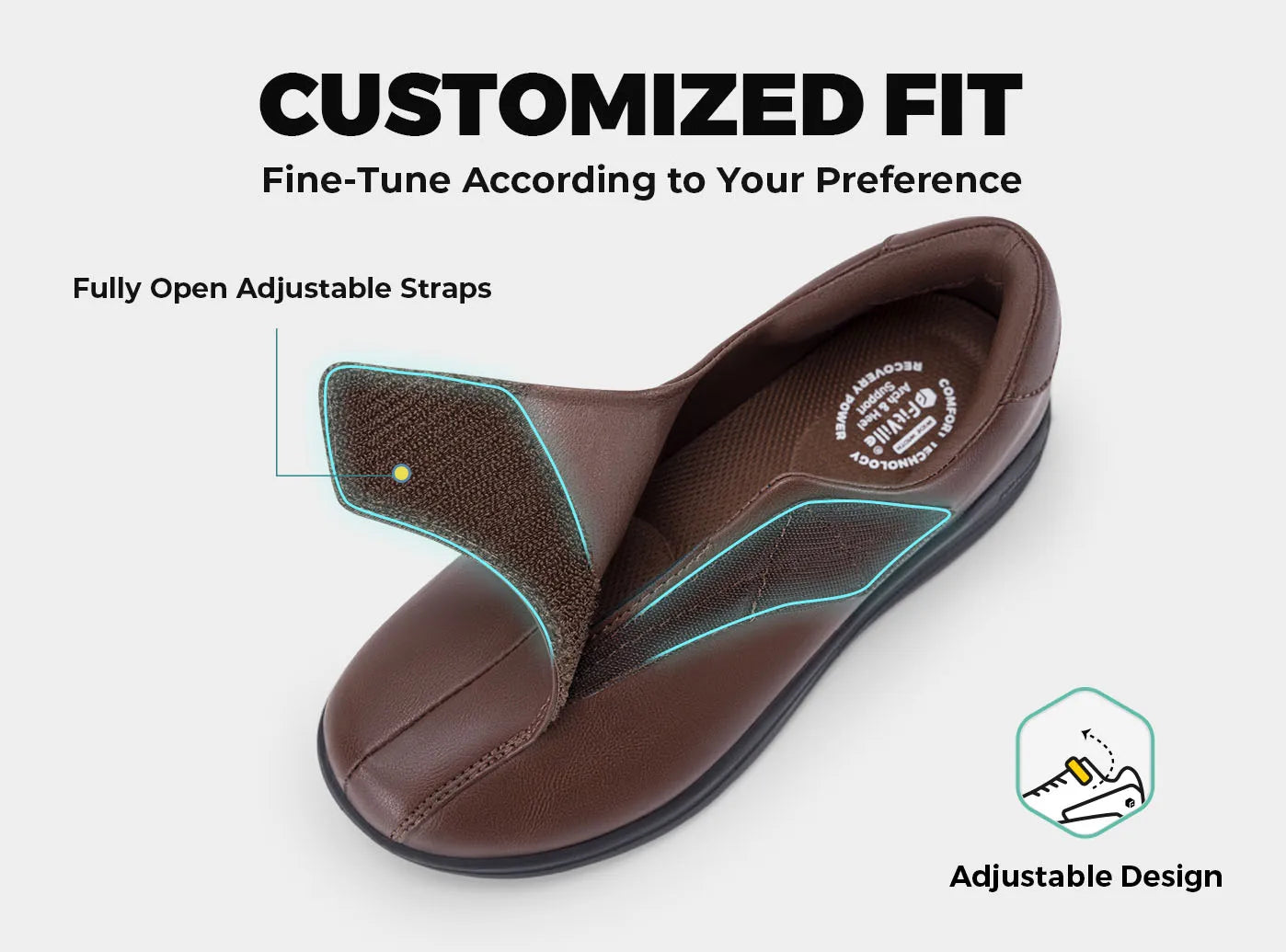 Women's Shoes Leather Diabetic Shoes Extra Wide Slip-On Walking Shoes For Womens Swollen Feet Arch Support