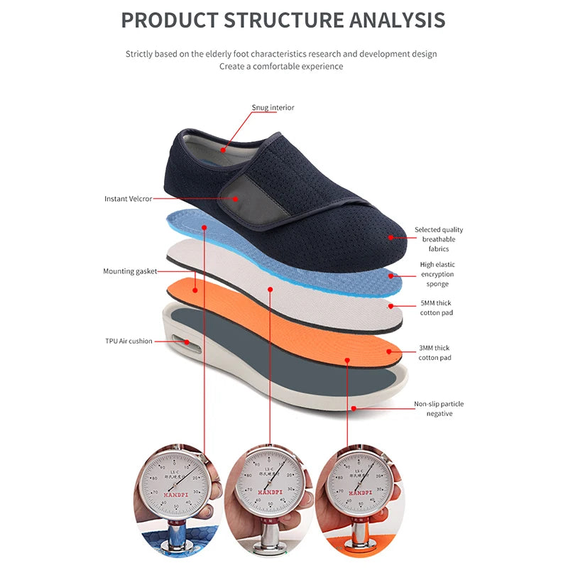 Men's orthopedic shoes, diabetic shoes (large size shoes, adjustable anti-swelling shoes, non-slip air double insole)