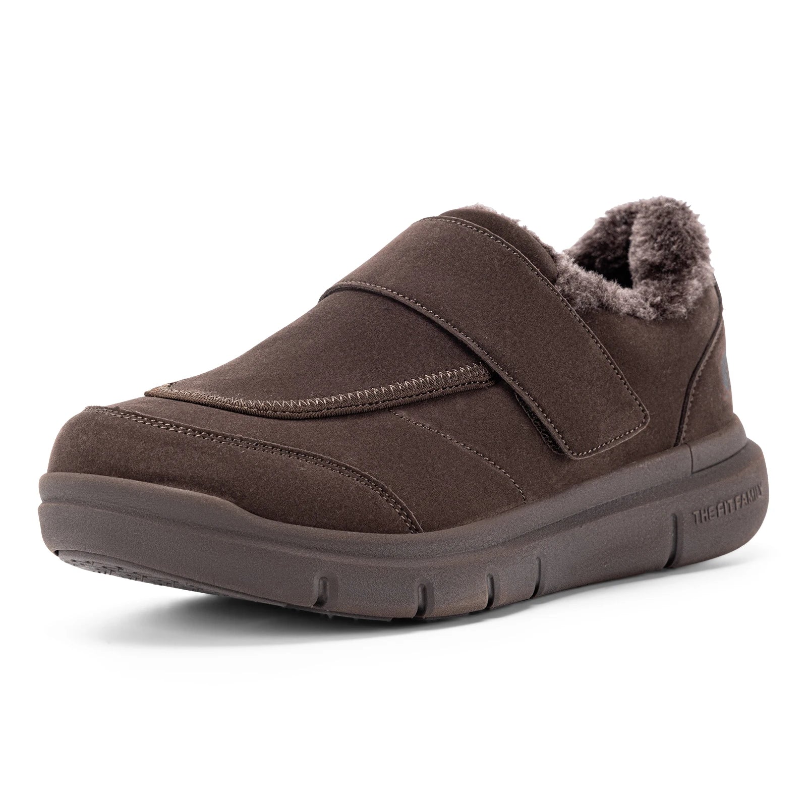 Wide Men's Slippers Non-slip Plush House Shoes Adjustable Straps Indoor&Outdoor Winter Slippers with Arch Support
