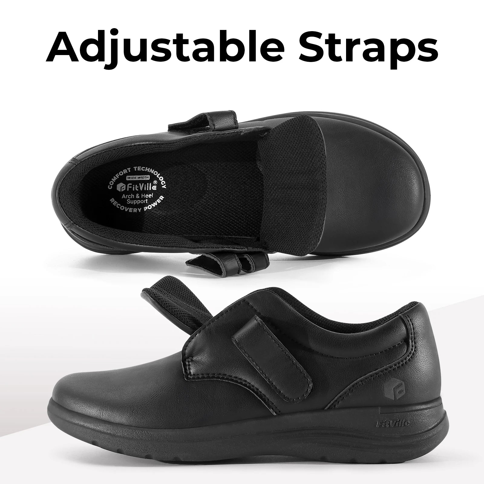 Leather Women's Shoes Extra Wide Diabetic Shoes Slip-On Walking Shoes For Womens
