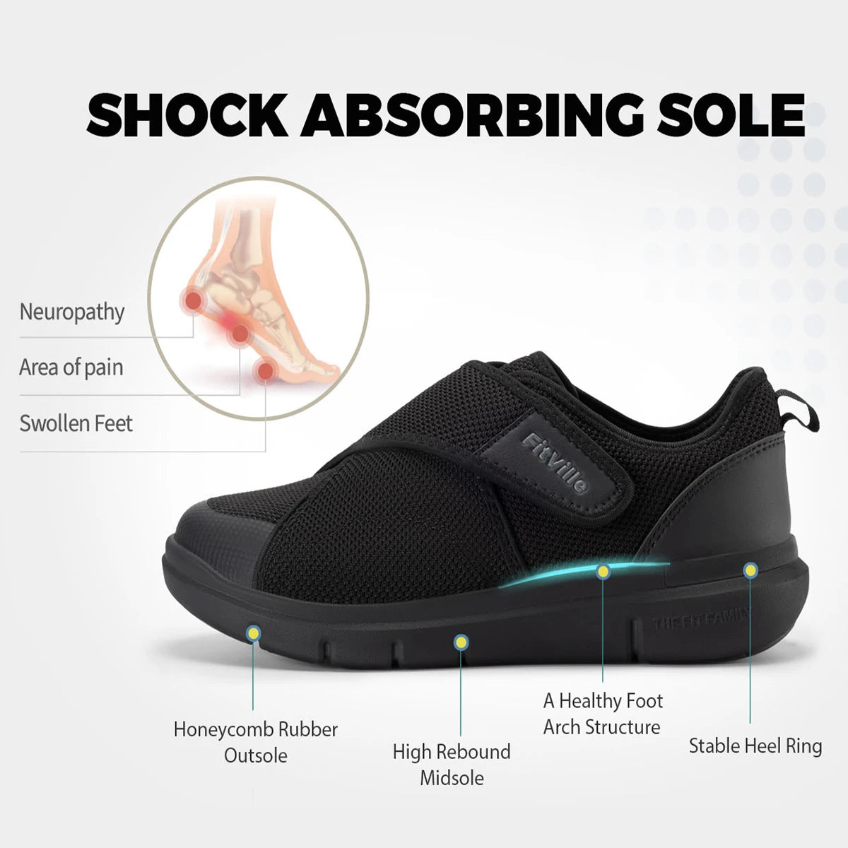 Men's Diabetic Shoes Extra Wide Slip-On Shoes for Swollen Feet Adjustable Walking Shoes for Elderly Foot Pain Relief