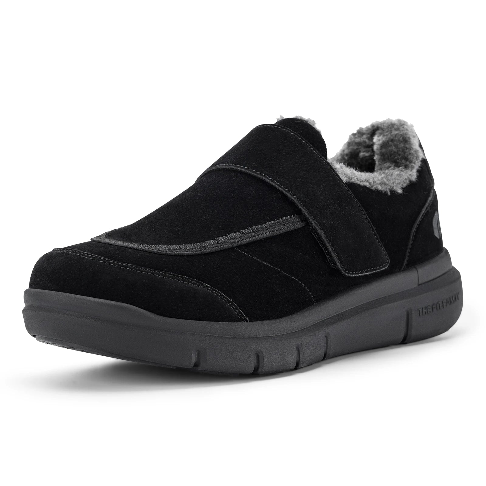 Wide Men's Slippers Non-slip Plush House Shoes Adjustable Straps Indoor&Outdoor Winter Slippers with Arch Support